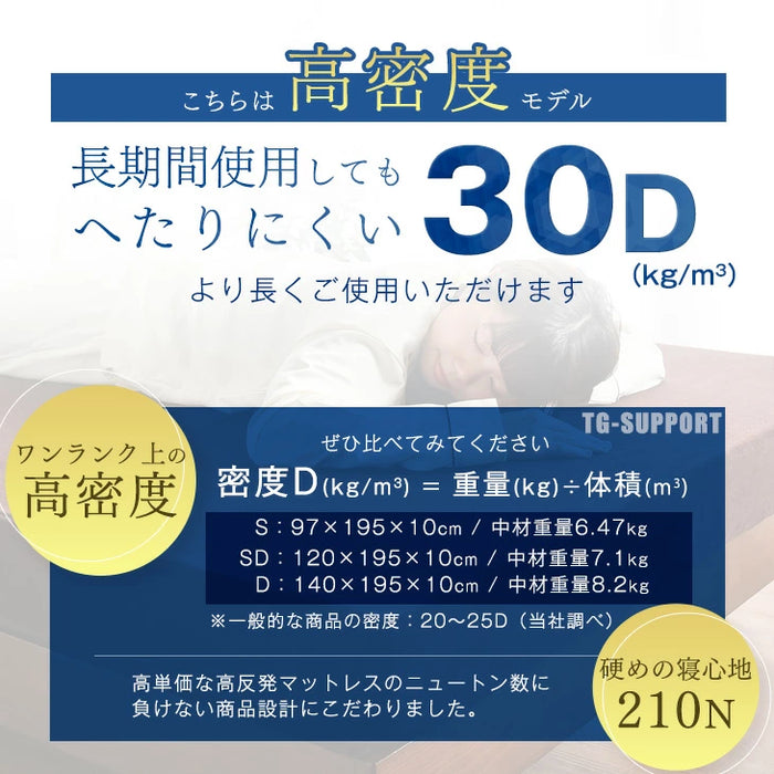 [ダブル] ワンランク上の高密度30D 「純」高反発マットレス 安心のエコテックス 3つ折り 極厚10cm 210N 折りたたみ 三つ折り マットレス〔13810042〕