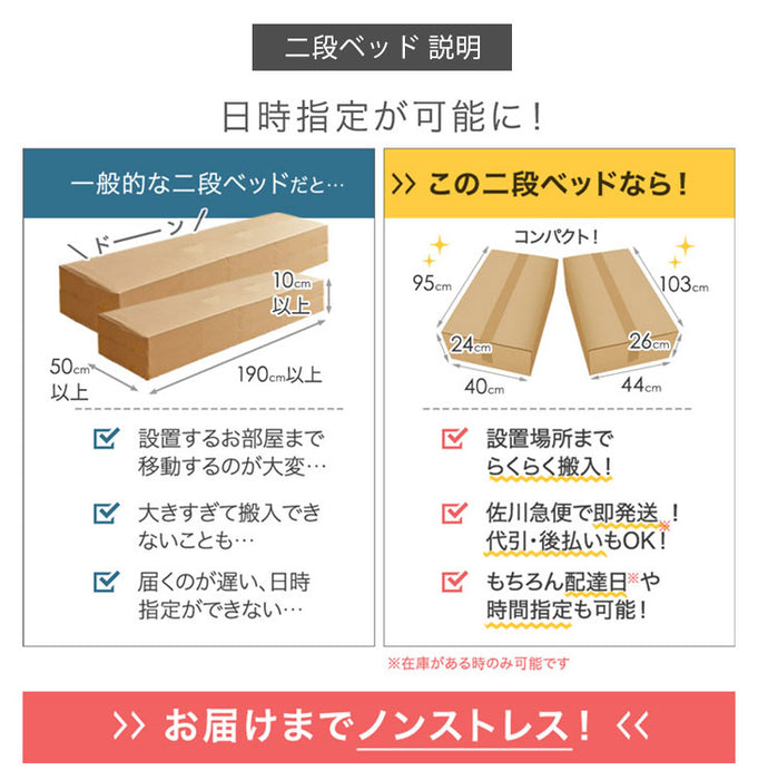 木目調 二段ベッド マットレス付き コンセント 宮付き 大人用 省スペース シングル 分割可能 コンパクト 耐荷重300kg   パイプ スチール ボンネルコイル  ポケットコイル〔17620103〕