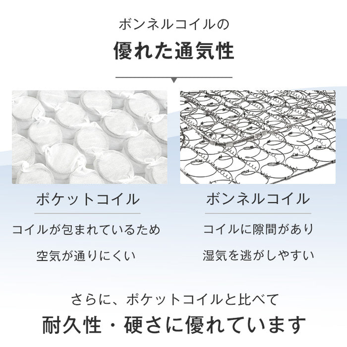 [ダブル] すのこベッド ボンネルコイルマットレス付き 宮棚＆2口コンセント 宮棚付き マットレスセット 〔49600792〕