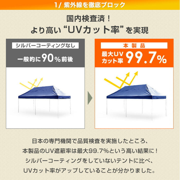 3×6m］特大ワンタッチ タープテント おもり付き×6個セット 収納ケース UVカット 耐水 アウトドア 運動会 業務用〔74100098 —  【公式】タンスのゲン本店 - 家具・インテリアのネット通販