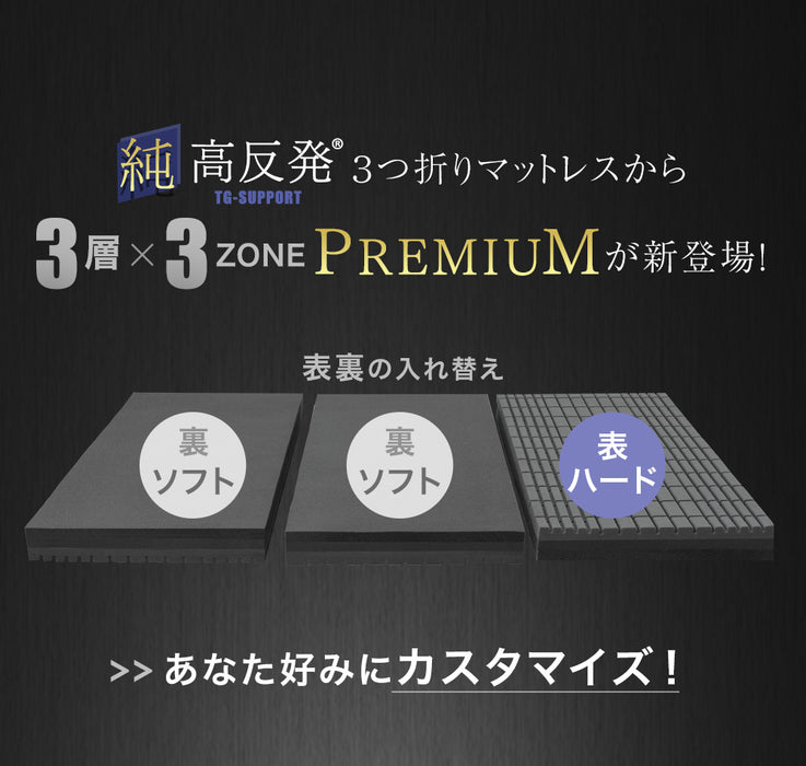 ［シングル］こだわりの3層構造 高反発マットレス 3つ折り 洗えるカバー プロファイル メッシュ〔43300199〕