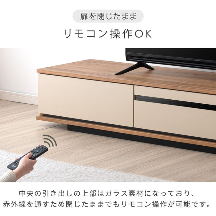 テレビ台 180cm 完成品 日本製 ロータイプ 木目調 レザー調 収納棚【超大型商品】〔24900077〕