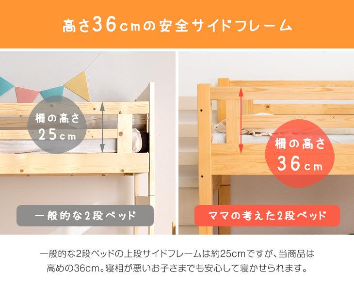 [丸洗いセット] 現役ママが考えた 二段ベッド+全部洗える 高反発三つ折りマットレス2枚 ロータイプ 収納階段付き 分離可能 天然木【超大型商品】 〔49605788〕