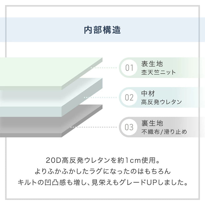 ［135×185］洗える キルトラグ 滑り止め オールシーズン  床暖房 ホットカーペット対応 北欧 おしゃれ〔81900127〕