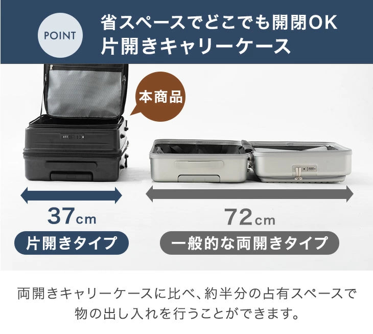 【新発売記念フェア】キャリーケース Mサイズ 省スペース 片開き 多機能 フロントオープン 充電 USB type-c カップホルダー スマホスタンド スーツケース 軽量 静音 かわいい おしゃれ〔84200017〕