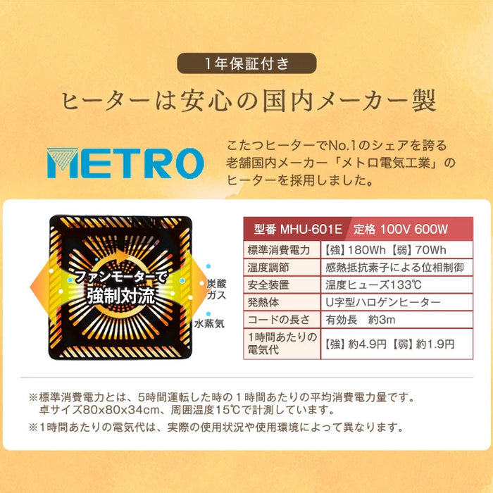 速暖2秒 600Wハロゲンヒーター ダイニングこたつ テーブル 単品 ハイタイプ 4人掛け 長方形 手元コントローラー 高さ調節 【超大型商品】〔41910006〕