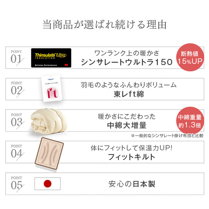 [セミダブル] 掛け布団 日本製 3Mシンサレートウルトラ150全面使用 東レFT綿〔10419181〕