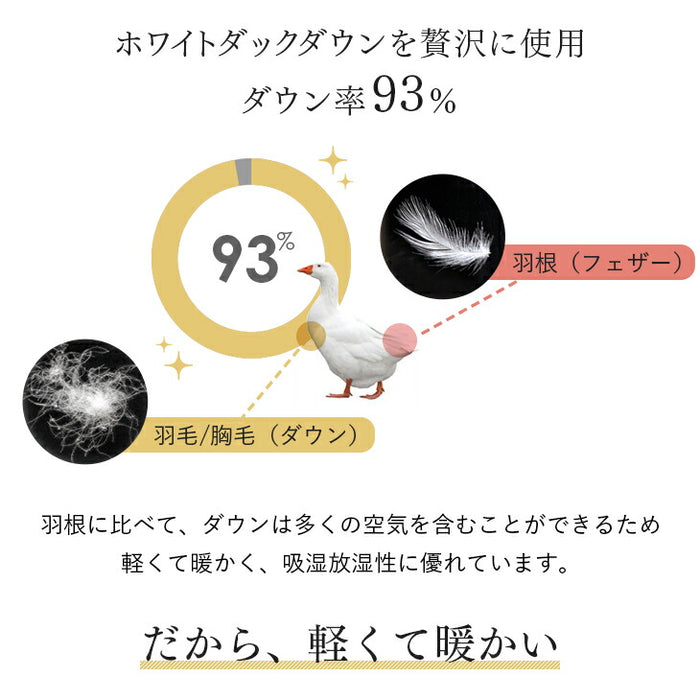 [ダブル] 羽毛布団 ホワイトダックダウン93％ 日本製 CILゴールドラベル 36マス立体キルト 400dp以上 かさ高165mm以上 7年保証 ウォッシャブル 〔10119004〕