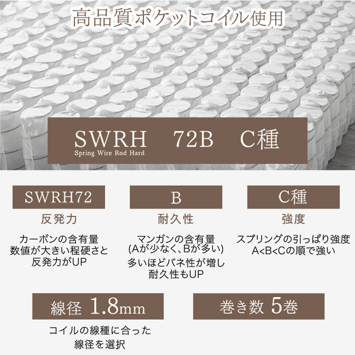 [セミダブル] ポケットコイル＆高反発 脚付きマットレス 安心のエコテックス生地 ベッド 足付きマットレス〔17810130〕