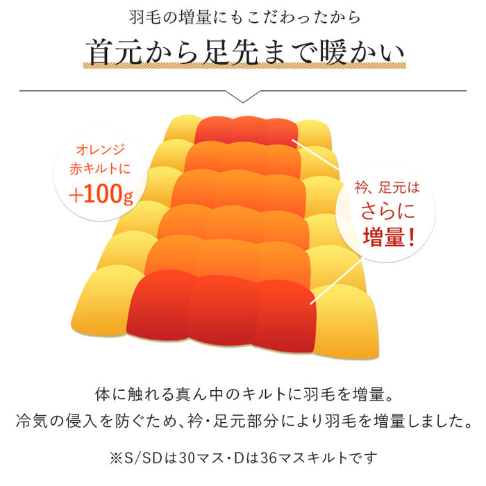 [ダブル] 羽毛布団 増量1.7kg 日本製 ホワイトグースダウン93％ 洗える CILゴールドラベル 36マス立体キルト 400dp以上 かさ高165mm以上 ７年保証 ウォッシャブル〔39100158〕