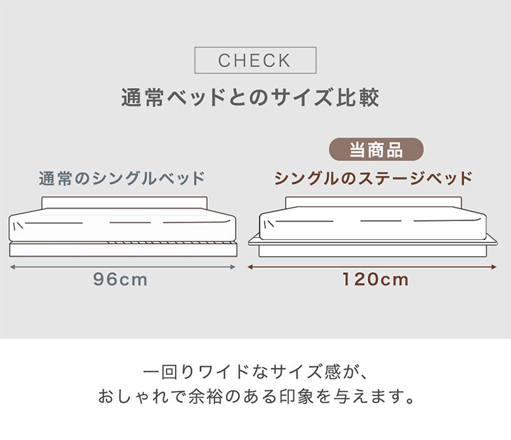 【新発売記念フェア】 [シングル] アカシア すのこ ステージベッド 高さ3段階調整 お掃除ロボット対応 ベッドフレーム 単品 2口コンセント 宮付き ベッド下収納   木製〔49600306〕