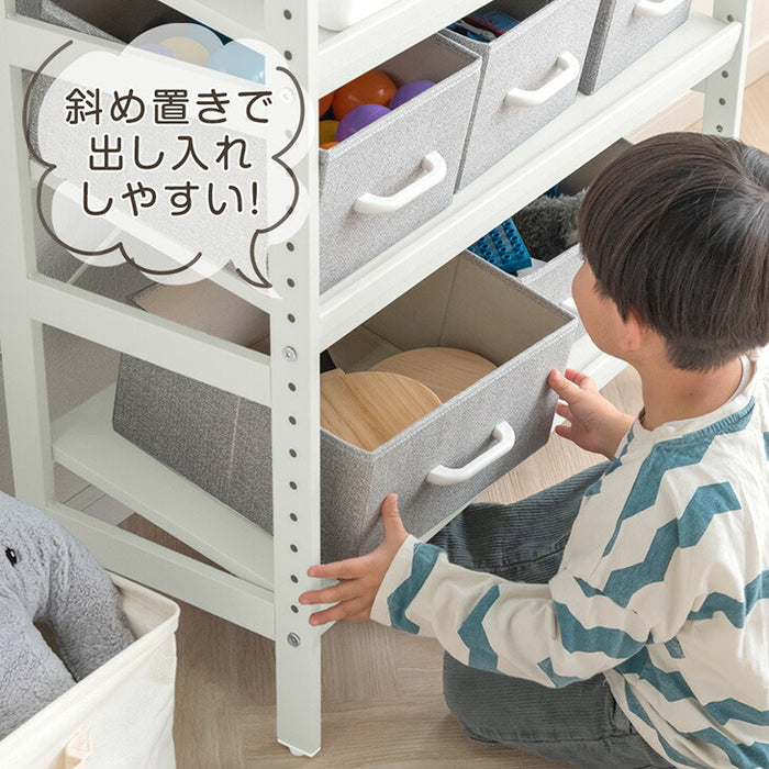 【新発売記念フェア】 [幅80cm] 現役ママが考えたキッズラック BOX付き 高さ調節 20段階 角度調整 おもちゃ箱 収納棚 ファブリック 子供用 キッズ ラック トイラック スチールラック 〔72600076〕