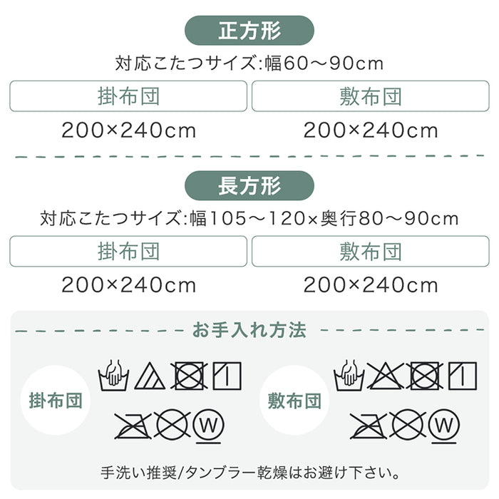 【新発売記念フェア】200×240cm 新素材“エアロゲルα” こたつ布団 掛敷セット 洗える 長方形 正方形 mocoair〔80100115,80100116〕