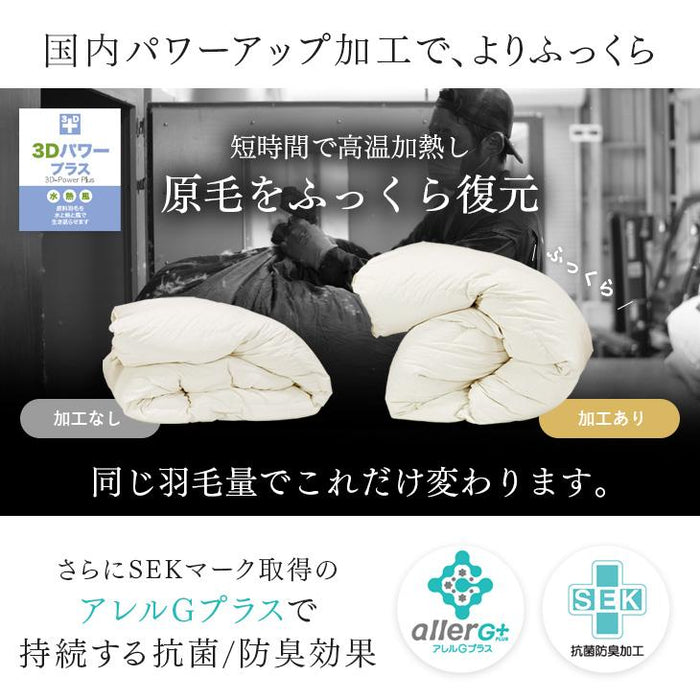 [クイーン] 増量1.9kg 羽毛布団 ホワイトダックダウン93％ 日本製 CILゴールドラベル 36マス立体キルト 400dp以上 かさ高165mm以上 7年保証 〔10119120〕