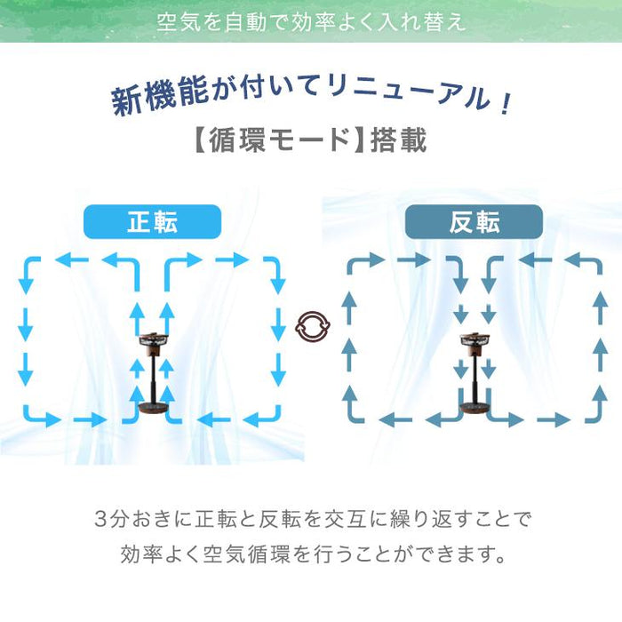 即納 1台2役 DC サーキュレーター ブラック 扇風機 逆回転モード 自動首振り 静音 省エネ 4枚羽根 リモコン操作 DCモーター〔3840000320〕