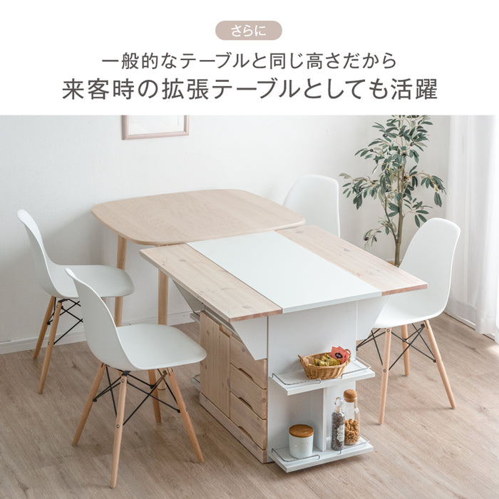 幅90］キッチンカウンター テーブル キャスター付き 日本製 大川家具 