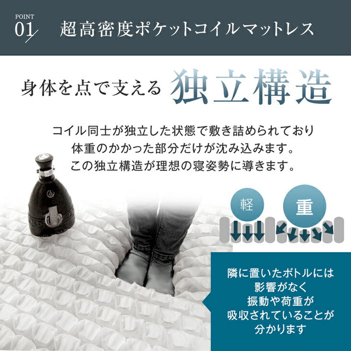 [セミダブル] ローベッド  2口コンセント付き宮棚 ポケットコイルマットレス付〔81200013〕