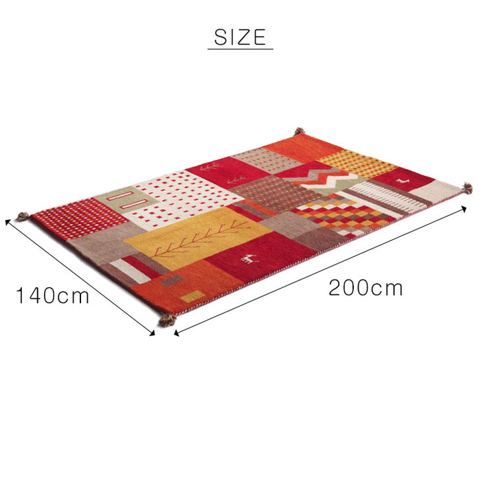 140×200cm] 手織り インドギャベ ウールラグマット 長方形 厚手 ウール